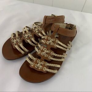 Michael Kors Brown Gold Braided Leather Strappy Flat Sandals Size 6.5 M